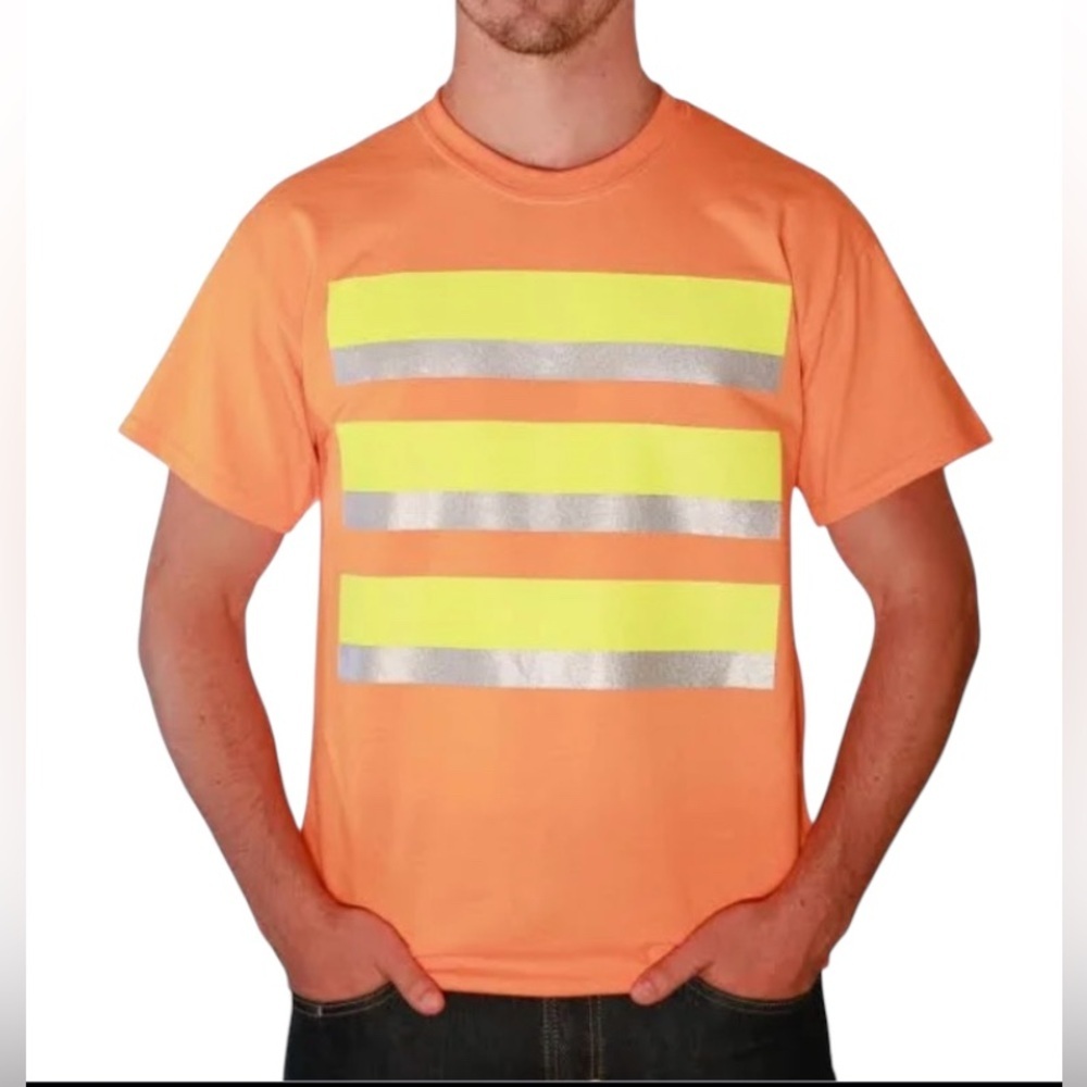Port and Company Short Sleeve Reflective Tees in Green and Orange Size Large